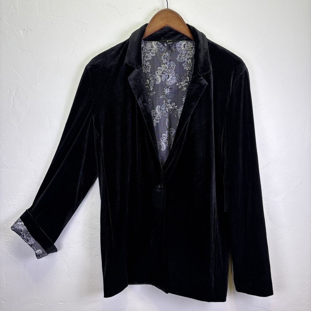 GNW NWT Woman's Velvet Velour Blazer Jacket Size‎ L Black Event Elegant Classy